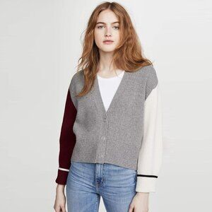 BLDWN Sparrow Cardigan in Grey Multi Wool Cashmere Preppy Varsity medium